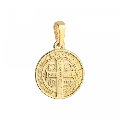 Złoty medalik Św. Benedykt okragły 1,4cm próby 585